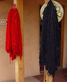 yarn hanging to dry outside the studio