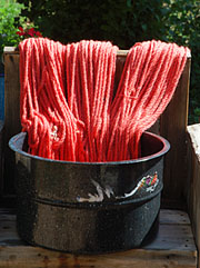 yarn in the dye pot at The Brown Cow Saddle Blanket Company studio